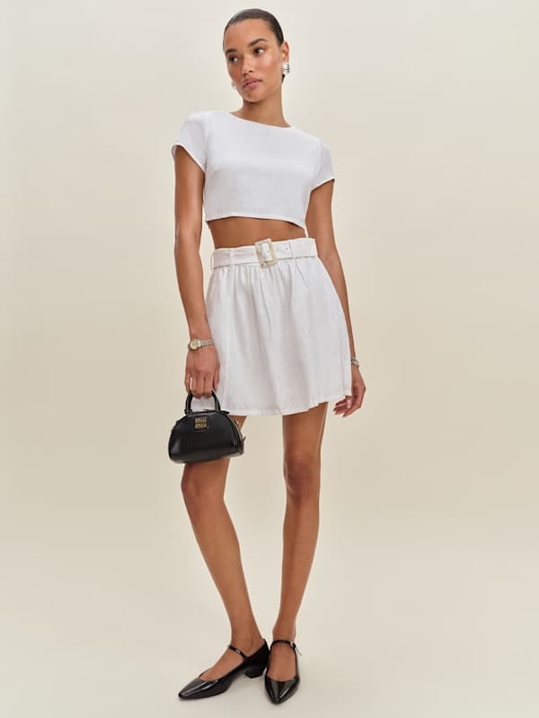 Niki Belted Linen Two Piece - White